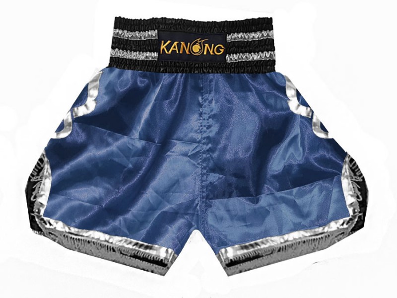 Boxing Shorts, Boxing Trunks : KNBSH-201-Navy-Silver